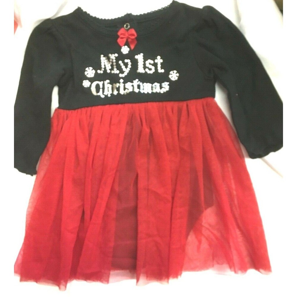 Baby's 1st Christmas Dress 0-3 Months Red Silver Black Free Shipping